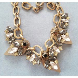 Vintage rhinestone and gold chain necklace / wedding jewelery / bling necklace